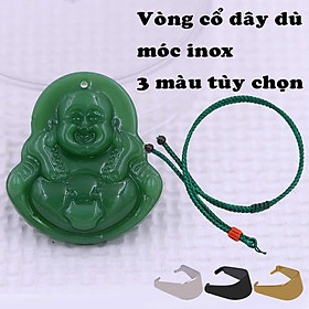 Mặt Phật Di lặc đá xanh 4.3 cm kèm vòng cổ dây dù xanh + móc inox trắng, mặt dây chuyền Phật cười