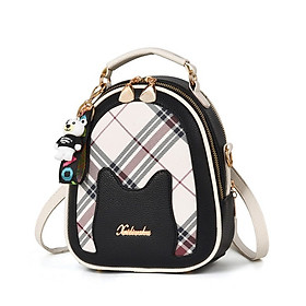Balo Mini Da Nữ Tai Mèo Cute, Đeo 2 Kiểu, Tặng Móc Khóa (21x18cm)