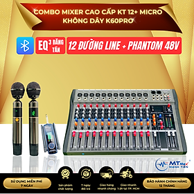 Combo Mixer Cao Cấp KT12 + Micro Không Dây Hiện Đại K60Pro, Cho Âm Thanh Cực Nét, Thoải Mái Karaoke Gia Đình, Phòng Trà, Quán Bar, Tặng Kèm Dây Canon Ra Hoa Sen, Hàng Chính Hãng, Bảo Hành 12 Tháng, Hàng Chính Hãng