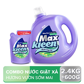 Chai Nước Giặt Xả Maxkleen Hương Vườn Sớm Mai Sạch Khuẩn Thơm Mềm Tiện Lợi & Tiết Kiệm 2.4Kg Tặng Túi 600G
