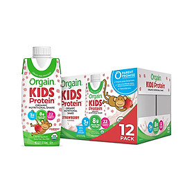 Thùng 12 Hộp Sữa nước Protein hữu cơ Orgain Kids Protein Vị Dâu 244ml x 12 . Date 01/2025