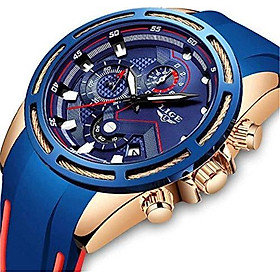 Lige Men's Watch Fashion Waterproof Silica Gel Chronograph Luxury Business Analog Quartz Watches Classic Blue Belt Date Calendar Watch
