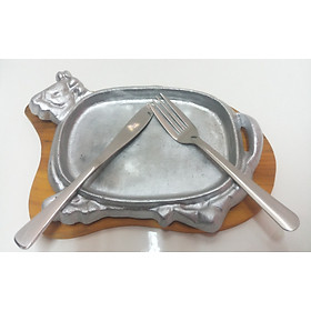 BỘ CHẢO BÒ GANG TRẮNG DÀY CHỐNG DÍNH CHỐNG BỂ GIỮ NHIỆT LÂU HƠN+1 ĐẾ GỖ+1 DAO+1 NĨA.+TẶNG KÈM MỘT CÂY LẤY BÒ.