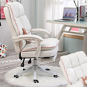 Hình ảnh Ghế gaming nữ streamer màu trắng viền hồng Ghế xoay làm việc có gác chân thư giãn CR4104-P  White Gaming Chair - CAPTA