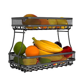2 Tier Fruit Storage Basket Kitchen Countertop Organizer with Bold Carbon Steel Wire Mesh Bowl for Bread Vegetable Fruit