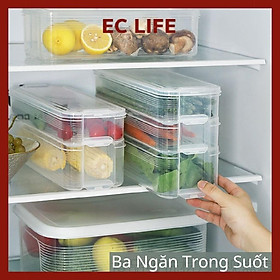 Hộp Bảo Quản Thực Phẩm Ba Ngăn Cao Cấp Clean Pack Giúp Tiết Kiệm Không Gian Trong Tủ Lạnh 0504