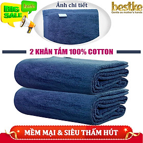 Combo 2 Khăn Tắm bestke 100% Cotton Xuất Khẩu Hàn Quốc màu xanh đậm size