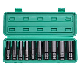 1/2Inch Drive 6-Point Impact Socket Set 10-Piece Metric Sizes 10-24mm Carbon Steel with Hard Storage Box