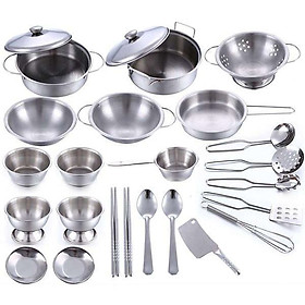 Bộ đồ chơi bé tập nấu ăn bằng inox gồm 40 chi tiết Mk- đồ chơi trí tuệ