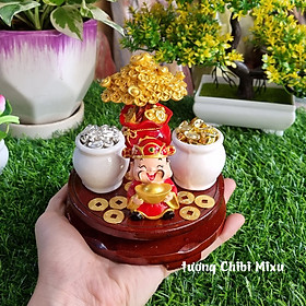 Combo Tài Lộc (Thần Tài 4cm + chum vàng + chum bạc + cây tiền + đế 10cm + 10 xu vàng)