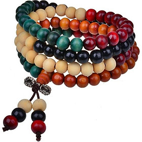 Vòng tay gỗ 108 hạt phong cách phật giáo phối nhiều màu độc đáo mẫu hot VTG01