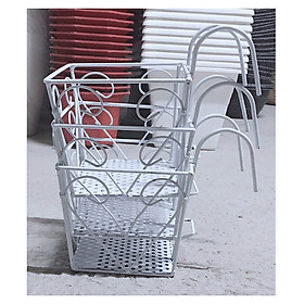 3 Giỏ Sắt 16x14cm Hình Vuông - Màu TRẮNG Treo Chậu Hoa Lan can Ban Công