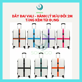 Dây đai vali đôi 2m, có khóa dùng cho vali từ 20-32inch+ TẶNG TÚI ĐỰNG- CHỌN MÀU- Dây buộc/ dây ràng vali 2 chiều, bảo vệ hành lý an toàn