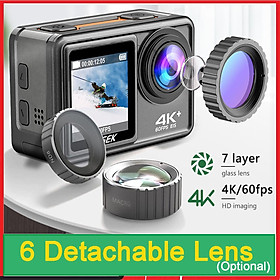 Camera hành động AUSEK S81ER Video 4K 60FPS EIS với ống kính lọc tùy chọn Zoom 24MP 1080P Webcam Vlog WiFi Camera thể thao có điều khiển từ xa Màu sắc: Chỉ dành cho camera 4K