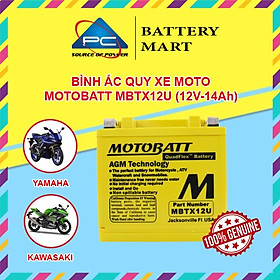 Ắc quy xe moto phân khối lớn MOTOBATT MBTX12U 12V - 14AH, thương hiệu của Mỹ, dùng cho xe BMW, HONDA, KAWASAKI, KTM, YAMAHA, SUZUKI, TRIUMPH