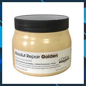 Dầu hấp ủ nhũ vàng phục hồi tóc hư tổn nặng L'ORÉAL Serie Expert Gold Quinoa + Protein Absolut Repair Golden Masque 500ml