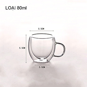 Cốc ly thủy tinh 2 lớp giữ nhiệt uống trà và café, có tay cầm loại 400ml-300ml-200ml-150ml-80ml tùy chọn