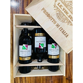 Mua Quà tặng hộp gỗ 6 chai rượu vang Ý Mondovino Rosso