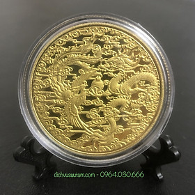 Mua Đồng xu Long Phụng sum vầy ý nghĩa  tặng kèm đế trưng bày xu