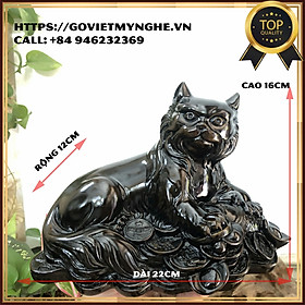 Mua  Mèo phong thủy  Tượng đá con Mèo cát tường trang trí phong thủy bàn làm việc - Dài 22cm - Màu Nâu Đen