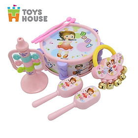 Set đồ chơi Xúc xắc, lục lạc, kèn, trống Toyshouse dành cho bé từ sơ sinh TH1220-733A giúp bé phát triển thính giác