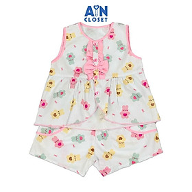 Bộ quần áo Ngắn bé gái họa tiết Gấu Trái Tim Hồng cotton - AICDBG9APNSW - AIN Closet