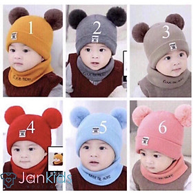 Set mũ kèm khăn len cho bé từ 3 tháng đến 3 tuổi kiểu dáng Hàn Quốc