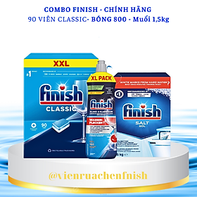 Combo viên rửa bát finish 90 viên + nước làm bóng finish 750ml + muối rửa chén finish 1,5kg