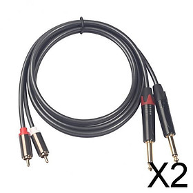 2x1.5m 2x6.35mm Male to 2RCA Male Stereo Audio Cable Gold Plated
