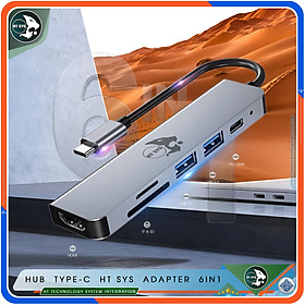 Hub Type C To HDMI HT SYS 6in1 Chuẩn HDTV - Hub Chuyển Đổi USB Type-C 6 Cổng - HDMI 4K, USB 3.0, Sạc Nhanh Type C PD, Khe Đọc Thẻ SD/TF - Kết Nối Tốc Độ Cao - Dành Cho MacBook, Tivi, Laptop, PC, Máy Tính Bảng, Smartphone – Hàng Chính Hãng