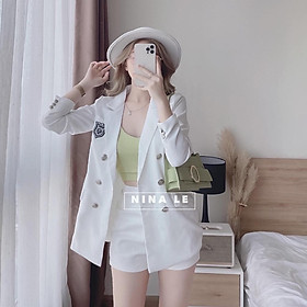 Sét bộ 3 món áo vest dài tay sang chảnh phối coptop kèm quần đùi xinh xắn, 2 màu sắc