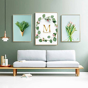 Bộ 3 tranh canvas treo tường Decor Hoa lá phong cách scandinavian - DC044