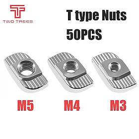 50PCS/Lô M3/M4/M5 Thép carbon T Loại Nuts Fastener Đầu nối nhôm cho 2020 Hồ sơ công nghiệp Bộ phận máy in 3D