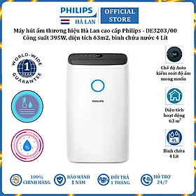 Máy hút ẩm thương hiệu Philips DE3203/00, công suất 395W, diện tích sử dụng 63m2 - Hàng chính hãng