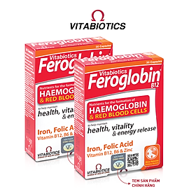 Combo 2 Hộp Viên Uống Bổ Máu Vitabiotics FEROGLOBIN B12 Cung Cấp Sắt Hỗ Trợ Tăng Khả Năng Tạo Máu Hộp 30 Viên