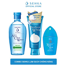 Combo Senka Làm Sạch Chống Nắng (Sữa Rửa Mặt Tạo Bọt Chiết Xuất Tơ Tằm Trắng Senka Perfect Whip 120g + Nước tẩy trang sạch thoáng Senka A.L.L.Clear Water Fresh 230ml + Sữa Chống Nắng Senka Perfect UV Milk 40ml)