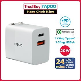 Mua Adapter Củ Sạc 20W 1 Cổng Type C PD 1 Cổng USB RAPOO PA20 Dual - Hàng Chính Hãng