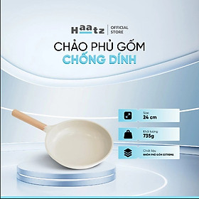 Chảo Phủ Gốm Chống Dính 24cm Haatz HCP824 - 9 Lớp Đúc Nguyên Khối - Hàng Chính Hãng Bảo Hành 2 Năm