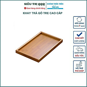 Mua Khay trà bằng gỗ tre phong cách Nhật Bản cao cấp Khay để bàn trà decor kiểu dáng hình chữ nhật 33cm - Hàng chính hãng