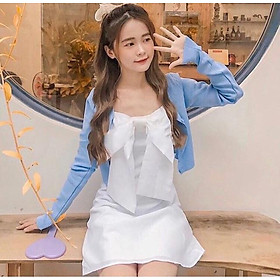 ️ Đầm 2 Dây Trắng Nơ Ngực