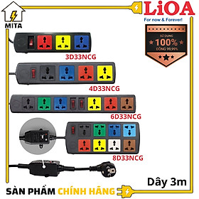 Hình ảnh Ổ cắm điện đa năng chống giật LiOA - 3 lỗ, 4 lỗ, 6 lỗ, 8 lỗ dây dài 3m 3 lõi