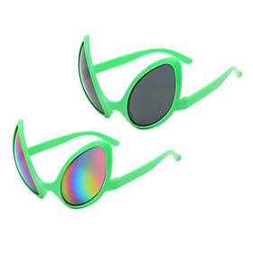 2x Novelty Alien Party Glasses Fancy Dress Costume Green Frame Colorful Lens