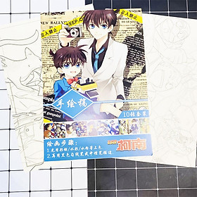 Tranh tô màu Conan tập bản thảo phác họa anime manga chibi
