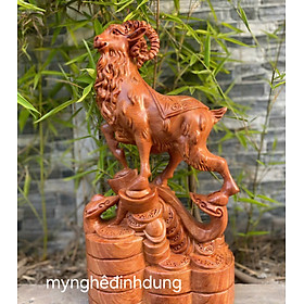 Mua Tượng con dê  phong thủy cầu tài lộc bằng  gỗ  hương đá  kt cao 30x19x7cm