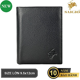 Ví Nam Đứng, Da Bò Mềm Mại GENTLE, Size Lớn, Thiết Kế Cổ Điển Đơn Giản - Đẹp Mắt, Dáng Đứng - Gập 2, Ngăn Đựng Tiền Có Khóa Kéo, Nhiều Ngăn Để Giấy Tờ Tiện Dụng - Hàng Chính Hãng SAIGIO - Đen
