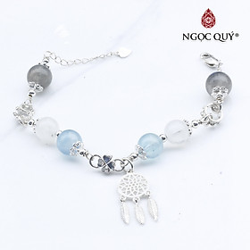 Vòng lắc bạc phối charm aquamarine và thạch anh trắng mệnh thủy, mộc - Ngọc Quý Gemstones