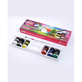 Hộp 6 Màu nước Acrylic 15ml Master Art kèm khay và cọ vẽ