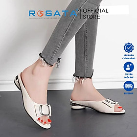 Dép sandal nữ ROSATA RO381 xỏ ngón vân cá sấu mũi tròn gót cao 2cm xuất xứ Việt Nam - TRẮNG