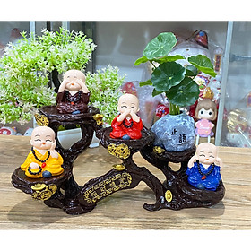 Mua Bộ 04 tượng Tứ Không mẫu đeo chuỗi kèm chậu lá sen giả đá và chân đế ngang 5 ô ánh vàng