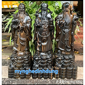 Bộ tượng tam đa phúc lộc thọ bằng gỗ mun hoa đẹp long lanh kt cao 50x15x13cm 